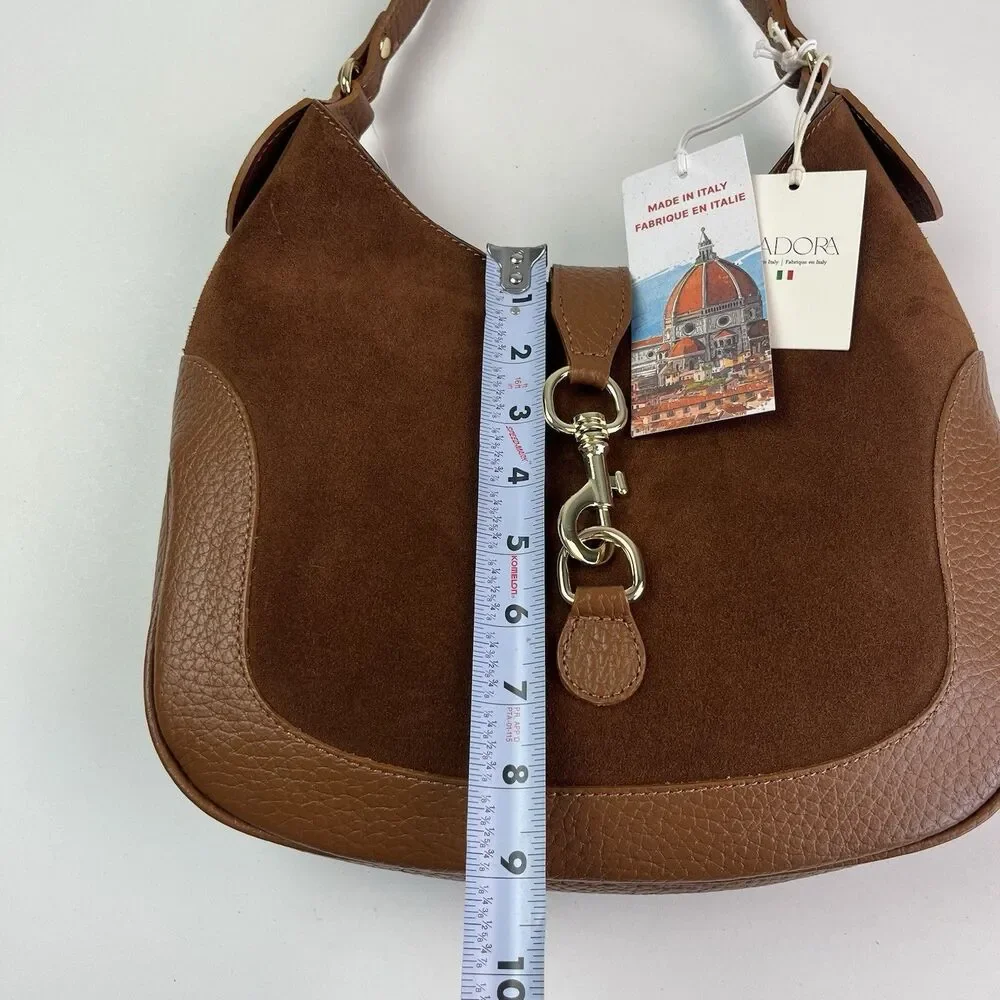 Isadora Italy Crescent Hobo Bag Brown Suede Leather Equestrian Preppy Heritage